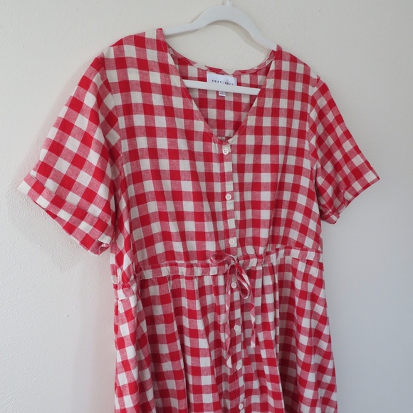Tradlands Nell Midi Dress Red White Fig Toast Gingham Size Large L Like New - Picture 5 of 8